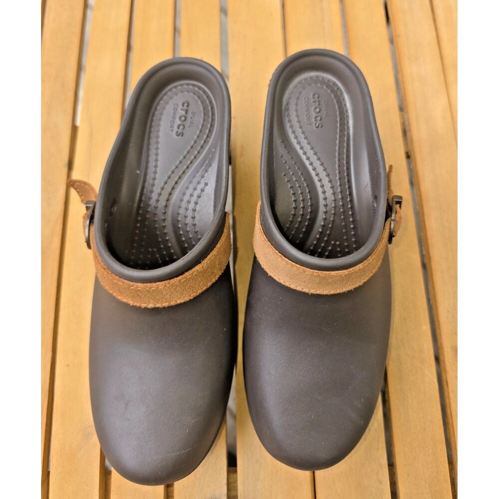 CROCS SARAH SLIP ON SIZE 8 DUAL COMFORT MULES HEELED CLOGS COMFORT BLACK 203415